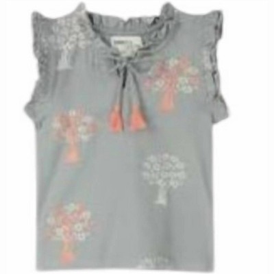 Girl's Jersey Embroidered Ruffle Collar & Cap Sleeve Girls Top - POPPET & FOX