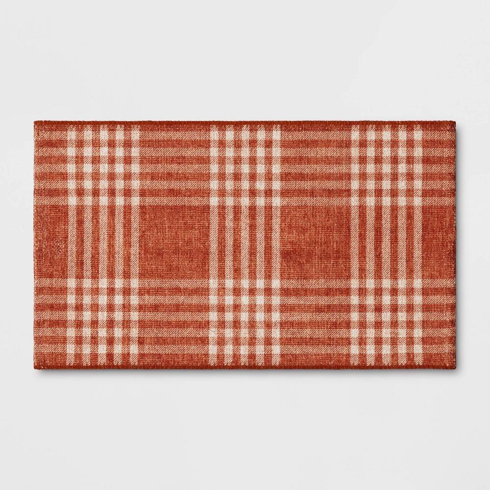 1'8"x2'10" Plaid Chenille Scatter Accent Rug Orange - Threshold?