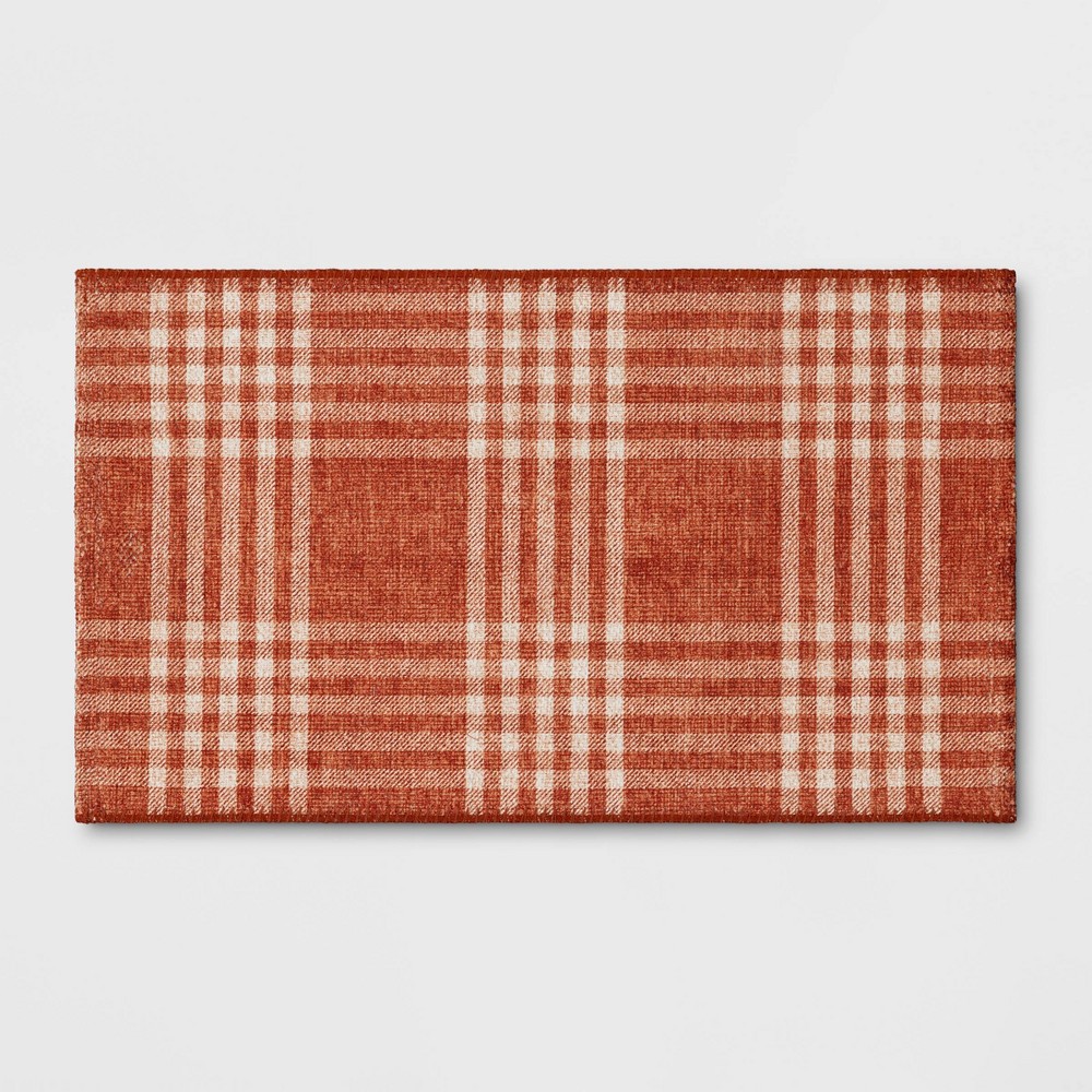 Photos - Area Rug 1'8"x2'10" Plaid Chenille Scatter Accent Rug Orange - Threshold™