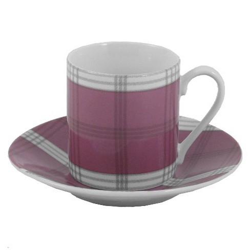 Set Ceramic Coffee Mug With Saucer And Spoon 9 1oz Plaid Pattern Coffee Cups  With Round