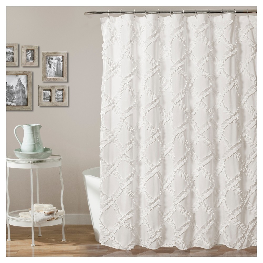 Photos - Shower Curtain  Ruffle Diamond White - Lush Décor