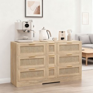 KTMBDW 9 Drawer Dresser for Bedroom, Rattan Modern Closet Dressers Chest of Drawers, Wood Storage Chest for Kids Bedroom, Living Room - 1 of 4