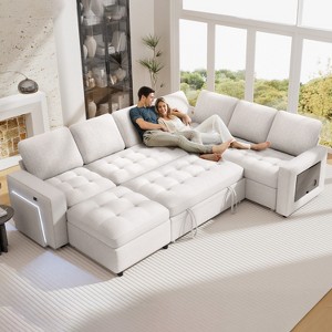 Dyonery 7-Seat Modular Sectional Sleeper Sofa with Pull-Out Bed, Reclining Backrest, USB Ports, Table, LED Lights & Storage Seats - 1 of 4