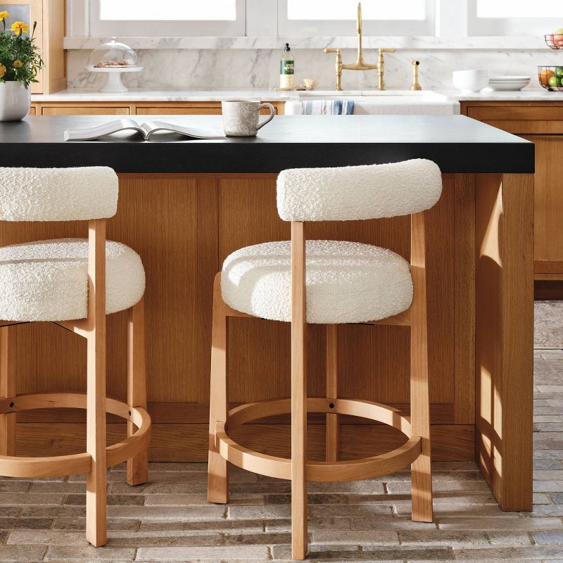 Sculptural Upholstered and Wood Boucle Counter Height Barstool Cream - Threshold&#8482;, 3 of 9