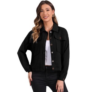 INSPIRE CHIC Women's Lapel Collar Drop Shoulder Pockets Button Down Waffle Shirt Jackets - 1 of 4