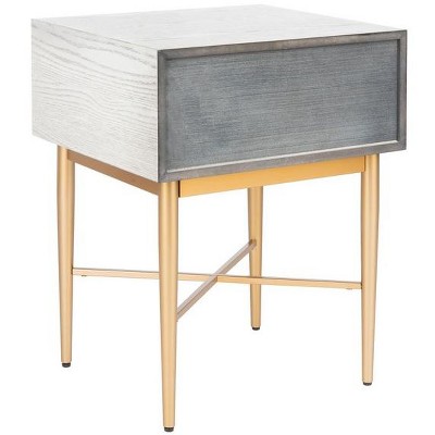 White Washed Oak and Gold 1-Drawer Nightstand