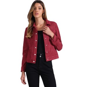 INSPIRE CHIC Women's Turn-Down Collar Flap Pockets Snap Button Faux Suede Jacket - 1 of 4