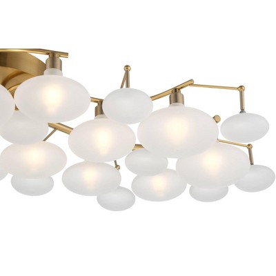 Warm Brass and Frosted Glass 12-Light Semi-Flush Mount Ceiling Fixture