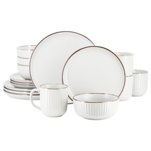 Elama Leo 16 Piece Stoneware Dinnerware Set In White - 1 of 4