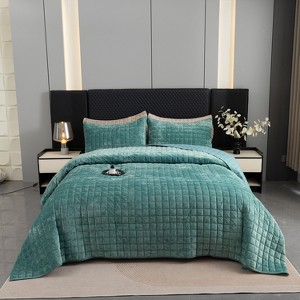Hachikiko Soft Plush Luxurious Velvet Quilt Set with Pillow Shams, Modern Quilted Bedding for Bedroom & Guest Room Decor - 1 of 4