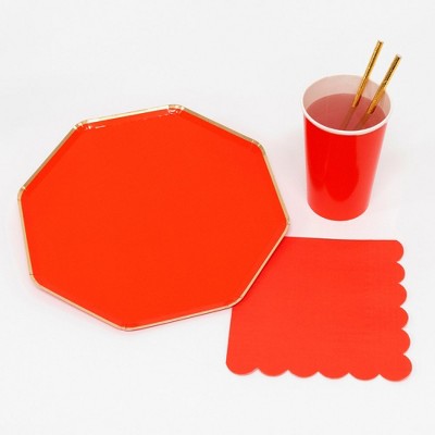 Meri Meri - Red Party Supplies Collection (Plate, Napkin, Cup) - Set of 8