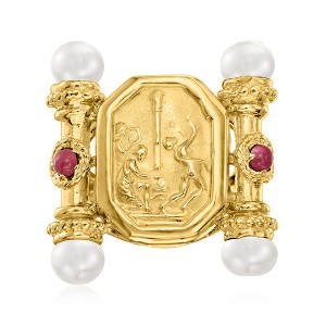 Ross-Simons Italian Tagliamonte 5-5.5mm Cultured Pearl and .40 ct. t.w. Ruby Cameo-Style Ring in 18kt Gold Over Sterling - 1 of 4
