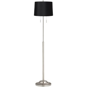 360 Lighting Abba Modern Floor Lamp Standing 66" Tall Brushed Nickel Silver Black Hardback Tapered Drum Shade for Living Room Bedroom Office House - 1 of 4