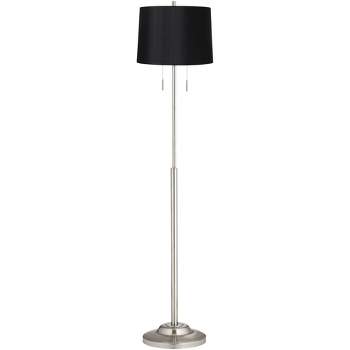 360 Lighting Abba Modern Floor Lamp Standing 66" Tall Brushed Nickel Silver Black Hardback Tapered Drum Shade for Living Room Bedroom Office House