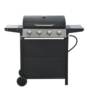 Cesicia Gas Grill, 4 Burner Barbecue Grill, Patio Garden Barbecue Grill with 2 Shelves, Lid, Wheels and Bottle Opener - 1 of 4