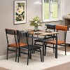 Dining Table Set for 4, 5 Piece Wooden Dining Table and Chairs, 4 PU Upholstered Chair, Brown + Black - 2 of 4