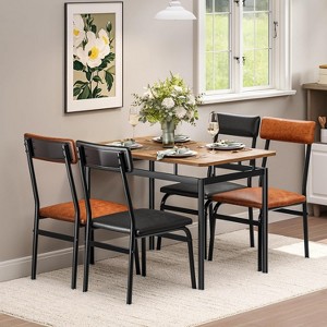 Nasitip Dining Table Set for 4,Wooden Dining Table and Chairs,4 PU Upholstered Chair, 5-Piece Metal Frame Dinette Set for Dining Room,Party, Apartment - 1 of 4