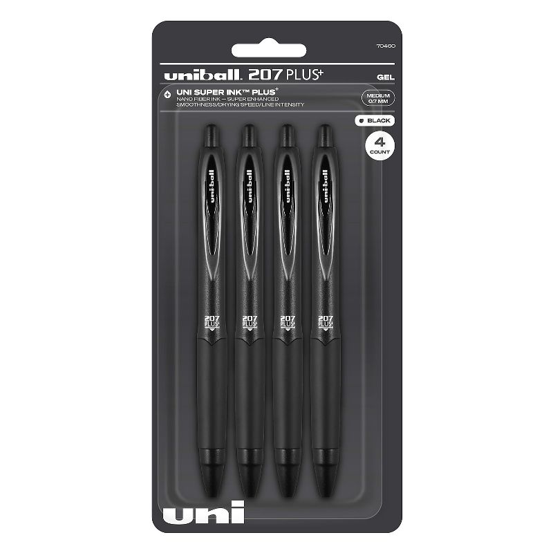 uni-ball uniball 207 Plus+ Retractable Gel Pens Medium Point 0.7mm Black Ink 4/Pack (70460), 1 of 9