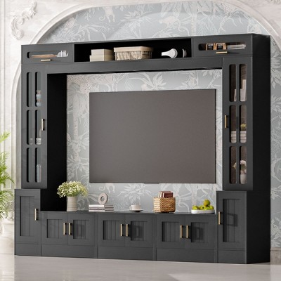 Sapphtopaz Modern Wall TV Stand for TVs Up to 80" with Bookshelves & Cabinets TV Console with Adjustable Shelves & Glass Door for Living Room