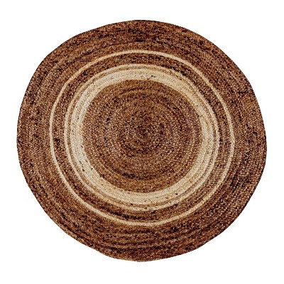 4' Round Solid Area Rug Brown - Merrick Lane