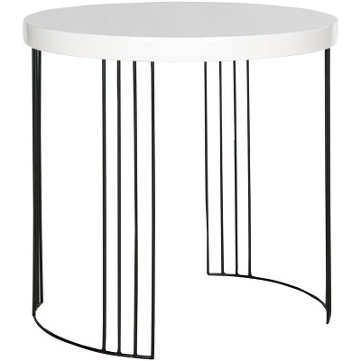 Kelly 22" White Lacquer Round Side Table with Metal Legs