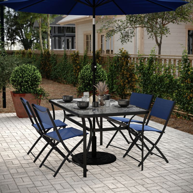 Flash Furniture Tory Commercial Grade Patio Table with Tempered Glass Top with Umbrella Hole and Steel Tube Frame, 2 of 13