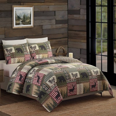 Rustic Twin Black Cotton Reversible Quilt Set