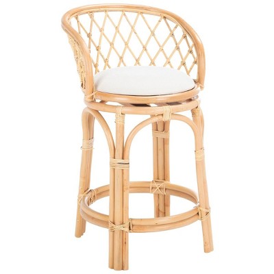 Natural Rattan Counter Stool with White Linen Cushion