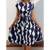 Floral Dress for Women Wedding Guest Crewneck Short Sleeve Casual Summer Dress Tie Waist Midi Flowy Boho Beach Dresses - 2 of 4