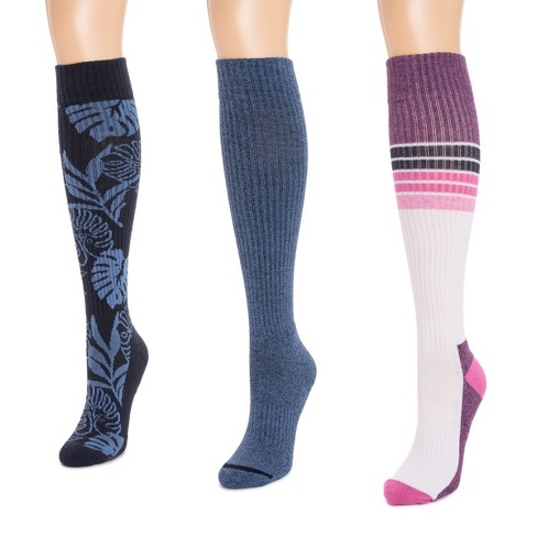 Muk Luks Womens 3 Pack Cotton Compression Knee-high Socks : Target