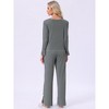 INSPIRE CHIC Womens Pajamas Long Sleeve Side Bow Button Down Ruffle Hem Top and Wide Leg Pant Sleepwear Set - 4 of 4