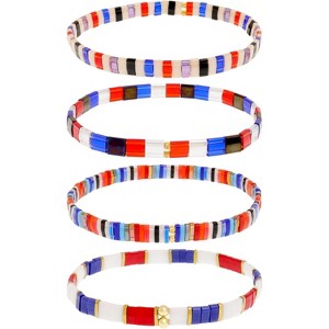 4-Pack Tila Flat Beaded Stretch Bracelets for Women, Handmade Miyuki Glass Stack Beads for Festive Holiday Accessories - 1 of 4
