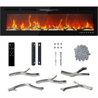 60 Inch Electric Fireplace Inserts, Recessed Electric Fireplace Wall Mounted with Multicolor Flame