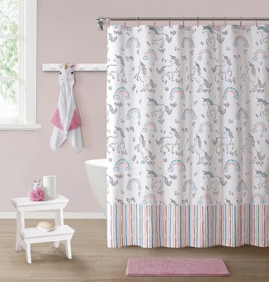 Kate Aurora Montauk Accents Complete 5 Piece Juvi Unicorns Themed Fabric Shower Curtain Bathroom Set