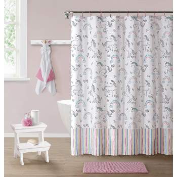 Mainstays 17-Piece Coastal Polyester/Ceramic Shower Curtain & Shower  Curtain & Bathroom Accessory Set, White and Pink