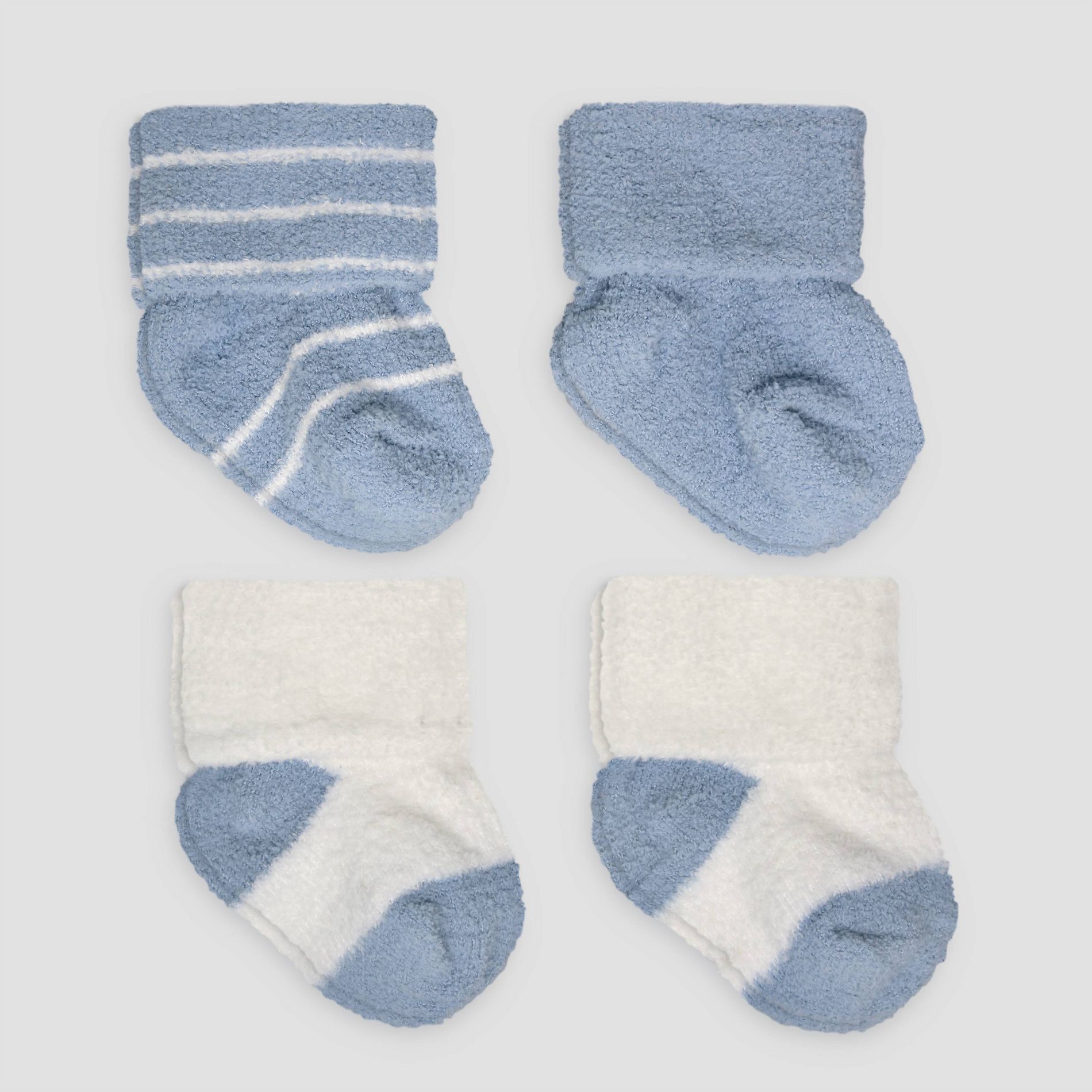 Carter's Just One You® Baby Boys' 4pk Chenille Socks - Blue 3-12M: Ankle, Knit, Solid & Stripes, Lightweight