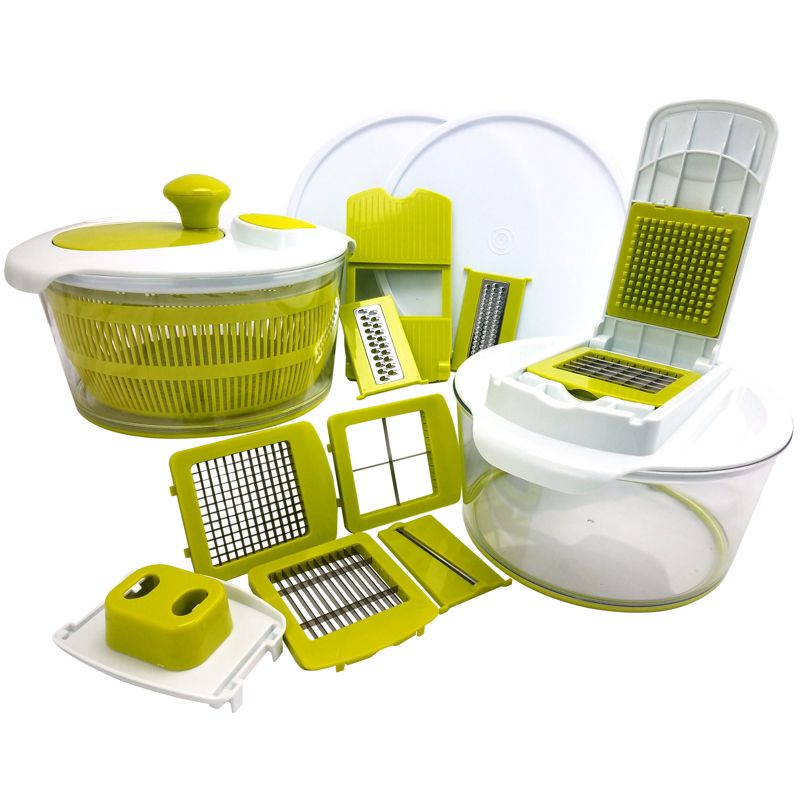 MegaChef 10 in 1 Multi-Use Salad Spinning Slicer Dicer and Chopper with Interchangeable Blades and Storage Lids, 3 of 6