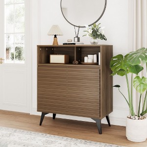 33" Fluted Storage Cabinet with Metal Legs, Mid Century Modern Sideboard, Buffet Credenza with Storage for Living Room, Hallway, Entryway - 1 of 4