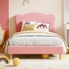 Twin Size Bed Frame for Kids with Scallop Headboard, Cute Velvet Twin Bed for Girls, Boys, Sturdy Platform Bed, Upholstered - 4 of 4