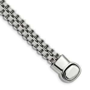 Black Bow Jewelry 10.5mm Stainless Steel Textured Double Rolo Chain Bracelet, 8.75 Inch - 1 of 4