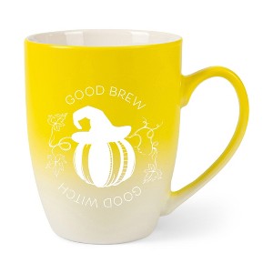 Elanze Designs Good Brew Good Witch Two Toned Ombre Matte Yellow and White 12 ounce Ceramic Stoneware Coffee Cup Mug - 1 of 4