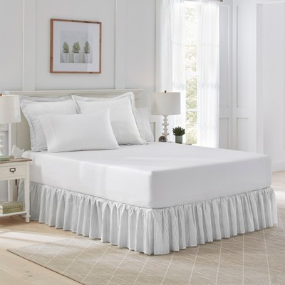 Twin Gray Cotton Ruffled Bed Skirt with Stripes