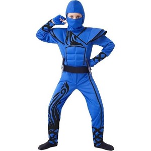 SYNCFUN Halloween Blue Ninja Costume for Boys Stealth Costume Halloween Kids Kung Fu Outfit - 3T - 1 of 4
