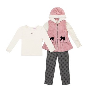 Little Lass Toddler Girls 3 Piece Faux Fur Vest & Coordinated Outfit - 1 of 3