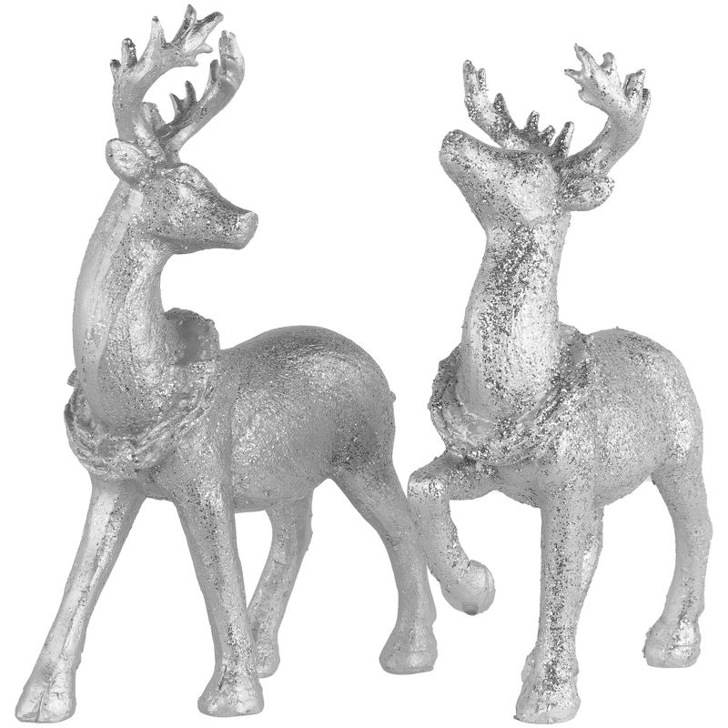 Northlight Set of 2 Silver Glitter Dusted Reindeer Christmas Figurines, 1 of 7