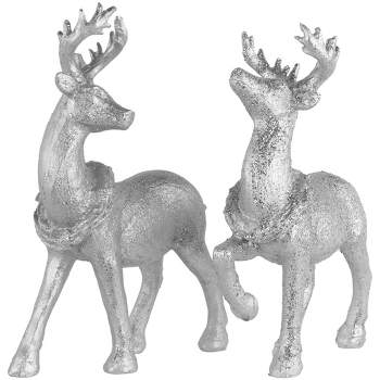 Northlight Set of 2 Silver Glitter Dusted Reindeer Christmas Figurines