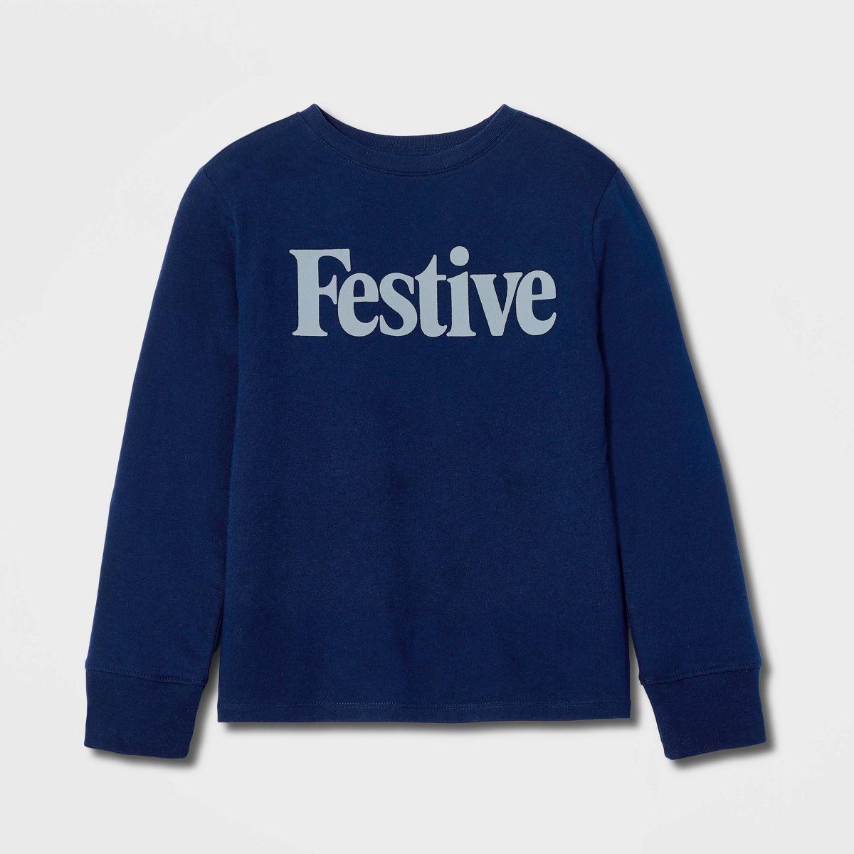 Boys' Long Sleeve 100% Cotton 'Festive' Holiday Classic Fit Graphic T-Shirt - Cat & Jack™ Navy Blue - thumbnail 2