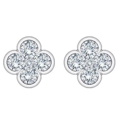 Pompeii3 1/2Ct Diamond Earrings Women's Fashion Clover White or Yellow Gold Lab Created
