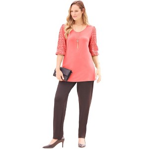 Catherines Women's Plus Size Liz&Me Eyelet Peasant Top - 1 of 4