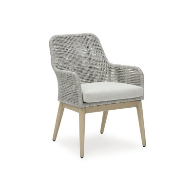 Gray Resin Wicker Outdoor Dining Arm Chairs with Cushions, Set of 2